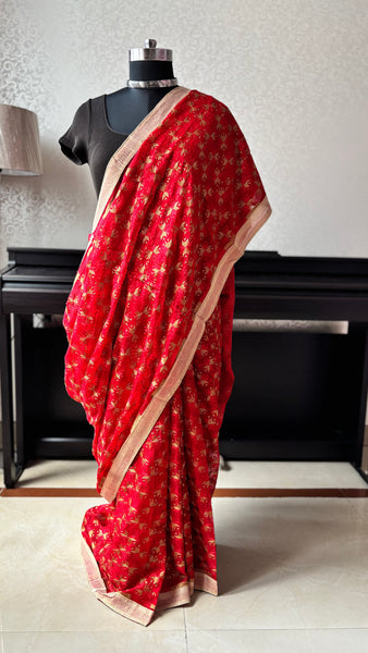 Red Phulkari Saree