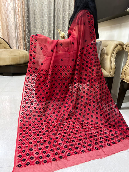 Red Phulkari Saree
