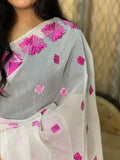 white phulkari saree