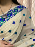 Hand Embroidery Cream Saree