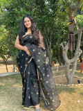Justphulkari Black Saree