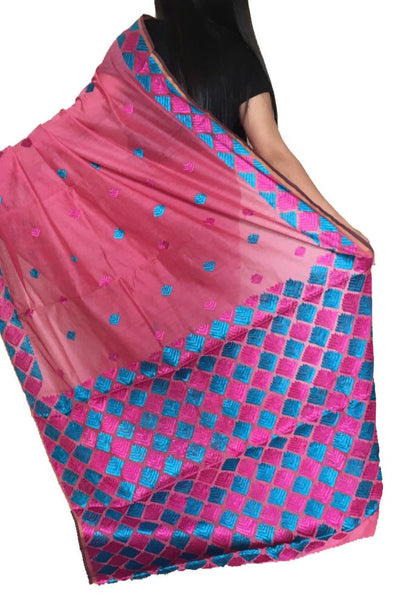 JustPhulkari Pink Saree